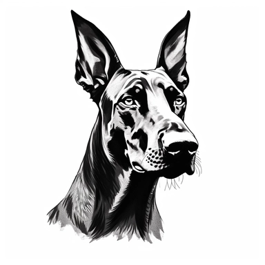 doberman clipart no background, white, black, svg, sketchbook, free lines, on paper