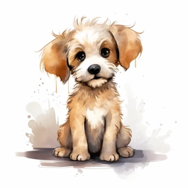 single cute water color dog cartoon Clipart , the dogshould be the only subject in the image. The background should be white