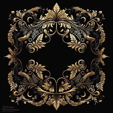Old Gold border Clipart, antique ornamental, filigree, black background, symmetrical design