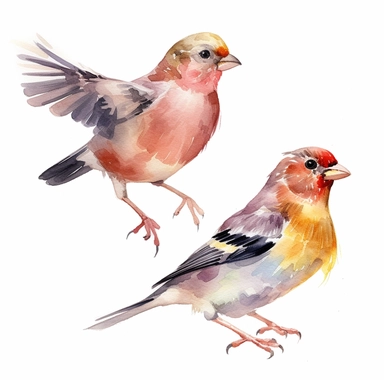 An endearing watercolor Finches bird clipart of Finches bird playing with elements 300DPI