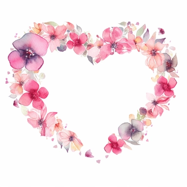 heart shaped pink flower borders with white copy space in the center watercolour clipart illustration with isolated background