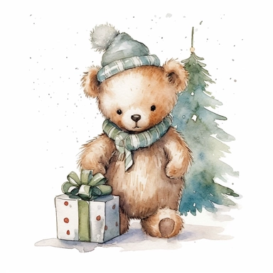 christmas Clipart aquarelle, christmas wooden toy in kid room, christmas neutral colors, minimalistic, adorable, shabby chic style, christmas style, isolated white background,single design, single object,print on demand image, PNG transparent background,