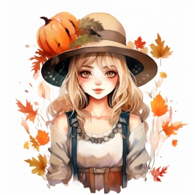 instagram influencer pilgrim, folk art, watercolor, clipart elements, kawaii, white background, dustin nguyen