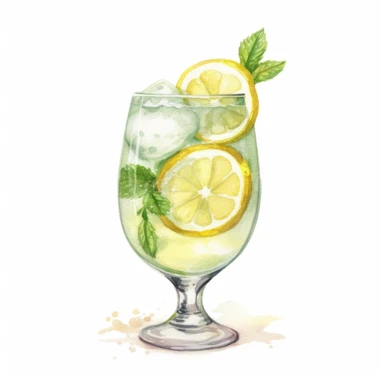 watercolour, lemon cocktail, soft and muted pastel nuances, clip art, high quality details, white background, 8k, f1