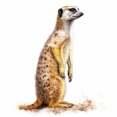 watercolor for a clipart with a white background of a meerkat full body, hyperrealism, painted by Fang Lijun