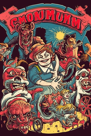 clip art The Killer Carnival: This design features a creepy carnival full of twisted attractions like a Ferris wheel made of bones and a Hall of Mirrors that distorts your face into a monster. The main focus is a creepy clown, holding a knife and grinning wickedly, with other carnival-goers in the background being attacked by monsters and demons. The design has a Steven Rhodes-style twist, with dark humor and clever visual puns.