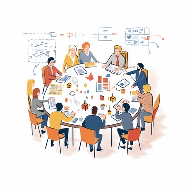 classroom style clip art of a simple teamwork diagram, vector graphic, corporate art, diagram, no words