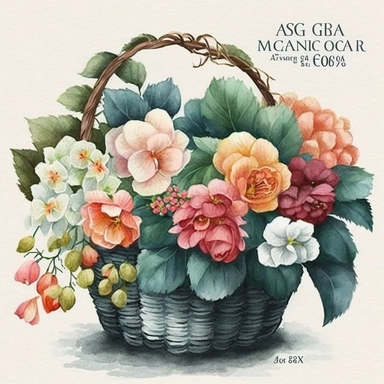 watercolor, flowers Begonia basket crown draw, clipart