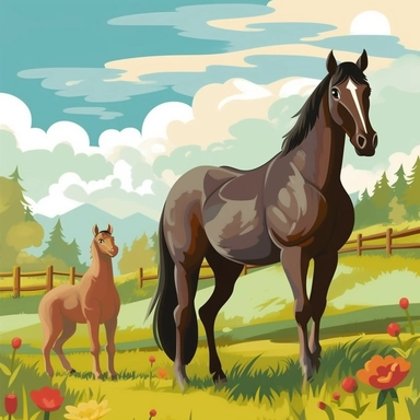 Cartoon horse Field Oil Painting Clip Art