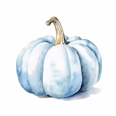 clipart, watercolor, pastel blue pumpkin, gourd, white background