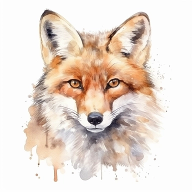 realistic, high resolution, detailed fox face clipart, pale colors, watercolor clipart, completely white background