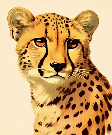 Vintage 1920 Front View Portrait of Cheetah Head looking at the camera Illustration , Chromolithograph, Die Cut, 1920s Illustration, Vintage, Chromolithograph, Colorful, Antique, Ephemera, Clipart, 8k, Isolated on white