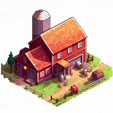 single clipart image png graphic of a Hyper Realistic Watercolor Vibrant Cute Pixel Art Farm Barn Illustration