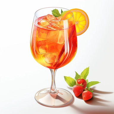 Sharp Illustration of a Spritz Cocktail clipart aginst white background, illustration style, vibrant colors, unreal engine 5, detailed illustration, high resolution, high quality, solid white background
