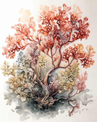 watercolor painting of fan coral on white background beautiful multi - headed pale, Flora Design Patterns, Flemish Baroque by Rachel Ruysch, Behance, Rococo, Intricate Detailed, Soft Light Effect, Oil Paint Strokes, Light Academia Aesthetic Flowers, Lighting cinematic, all shown shimmering stamens, tyndall light, light effect, texture, colorful, 8k, fantasy, ray tracing, depth of field, vivid, spectacular lighting, octane rendering, highly detailed, ultra - realistic, white background, clipart