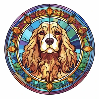 Multi Colored Stained Glass cocker spaniel dog Sublimation Clipart, Stained Glass cocker spaniel dog Portrait, Mandala background Stained Glass, Colorful Stained Glass, Suncatcher, Rainbow style of Stained glass, Colorful Stained Glass, Cricle Stained Glass, on white background, by Stained Glass