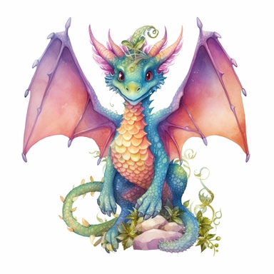 Whimsical Wonderland, clipart, cute dragon with wings character, full body