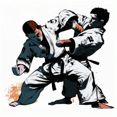 Two brazilian jiu jitsu fighting, clipart, white background