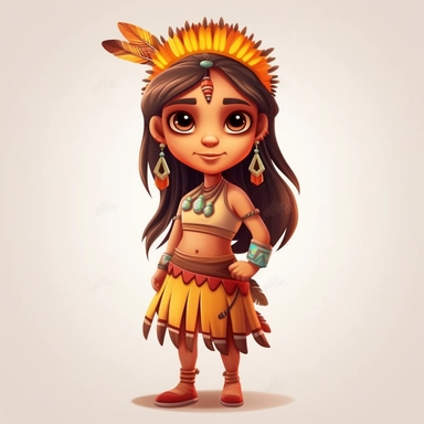 Cute Beautiful Native american Indian girl Full Body Sublimation Clipart,Cartoon,hyper realistic, intricate detail, illustration style,high solution,on the white background