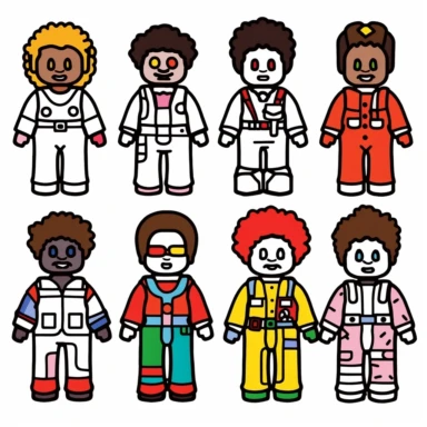 /imaginea set of black line clipart inspired by killer clowns income inequality and The Purge and Lego and Funko Pop toys