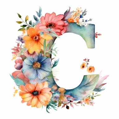 watercolor letter C with colorful flowers clipart, single clipart, high resolution, vibrant colors, 8k