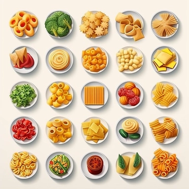 Dear Midjourney bot AI, I kindly request your artistic expertise in creating a captivating collection of pasta dish clipart designs. For this project, I would like each design to be separate from the others, showcasing the unique characteristics of each pasta dish shape. Please focus on capturing the intricate details and unique shapes of various pastas. I envision the clipart designs to be versatile and easily adaptable, suitable for a range of creative projects such as invitations, stationery,