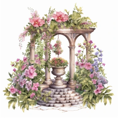 Capture the allure of an Enchanting Garden Oasis. Craft an ultra-detailed, 8K quality clipart without signatures or distracting lines. Embrace realism and artistry, showcasing intricate floral blooms and lush foliage. Set against a clean, white background for maximum versatility. Create a high-quality clipart that resonates with American women, evoking a sense of tranquility and natural beauty. Let your artistry transport them to a captivating garden escape.