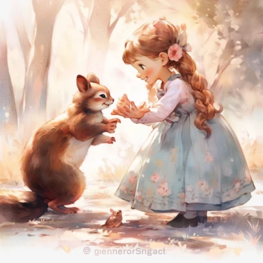 2 girls, squirrel girls, Little girl exploring, illustration for book, children's book, 2 clipart, fiorucci angels, beautiful decoupage paper, pastel colors, clipartm, fantasy art, squirrel ears, perfect eyes, detailed body, Watercolor Clipart, strybk, full Illustration, 4k, sharp focus, watercolor, smooth soft skin, symmetrical, soft lighting, detailed face, concept art, watercolor style, strybk, children's style fairy tales, chibi kawaii, Octane rendering, 3d. Perfect face, detailed face, deli