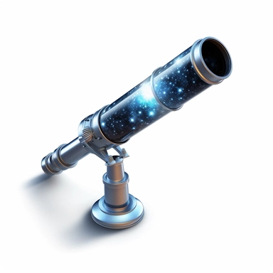 Clipart, A telescope pointing towards a constellation of stars, hyperrealistic, hyper high definition