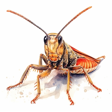 highly detailed and realistic watercolor Cricket, clipart, white background