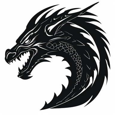 a clipart dragon head silhouette, solid black, no details, white background