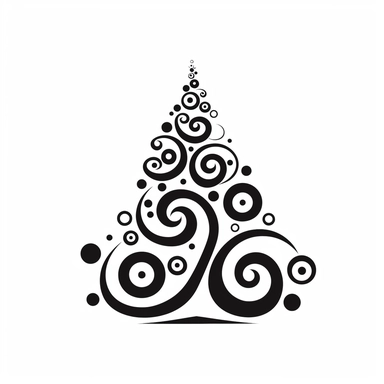Black and white silhouette of a christmas tree, clipart style, white background, thick lines, vector, simple design, flat colour, solid colour, christmascore