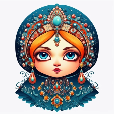 an evil woman in a russian traditional dress royaltyfree clipart, in the style of adorable toy sculptures, distinctive noses, colorful graffiti-like, babycore, elaborate, made of crystals, pattachitra