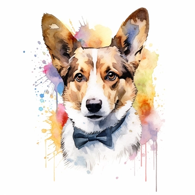 Cardigan Welsh Corgi, dog, water color style, clipart, white background