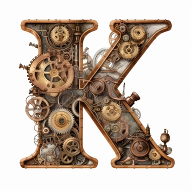 Steampunk style, Letter K, clipart, white background