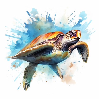 watercolour illustration free brushstrokes, beautiful and joyful, turtle swimming in the ocean, mark brooks, naturecore, animal clipart, isolated on a white background