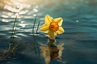 daffodil flower clipart, flooded sun, realistic photo, photography, 8k
