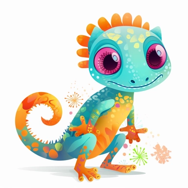 cute gecko clipart, white background, no font