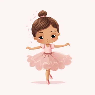 clipart toddler ballet dancer, pink tutu, brown hair in a bun, arabesque pose