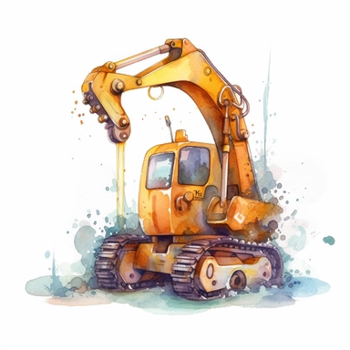 watercolor illustration of Industrial hammer excavator, digital art, concept,art,8k,hd,kawaii,no backround, clipart