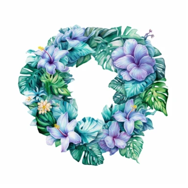 Hawaiian Lei, watercolor, white background, high detail, unique, intricate detail, hand - painted Sublimation Clipart,Cartoon,hyper realistic, intricate detail, illustration style,high solution,on the white background
