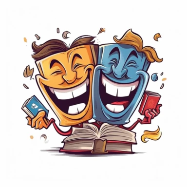 Comedy and tragedy masks looking young, happy style, school books, vector style graphic, positive vibe, clipart, single design, white background