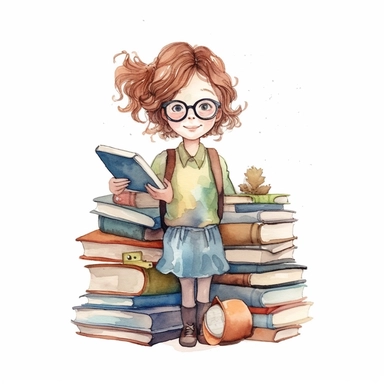 school teacher, watercolor, doodle, fable, child book, clip art, transparent background, 300 dpi, nursery illustration, minimalist, vector illustration, optimistic