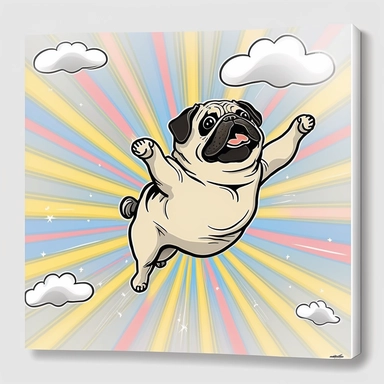 flying pug hawaiian colourful anime manga kawaii cute vibrant clipart trippy vivid
