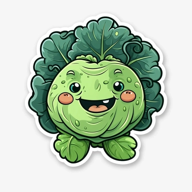 cute Cabbage, happy and smiling, bold line, clipart, sticker, white background, no shadow, 8k detail