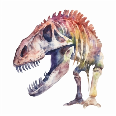 Watercolor dinosaur fossil clipart, white isolated background, space out, hd