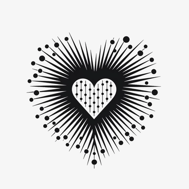 Simple style heart clipart, black lineart with white background