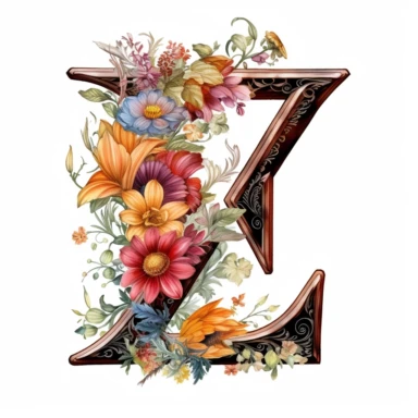 alphabet, letter Z Z Z, floral image, clipart, white background