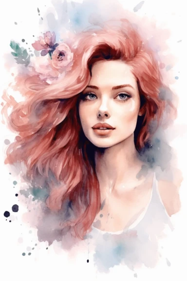 Easy to cut, dreamy watercolor woman with a guilty smile clipart