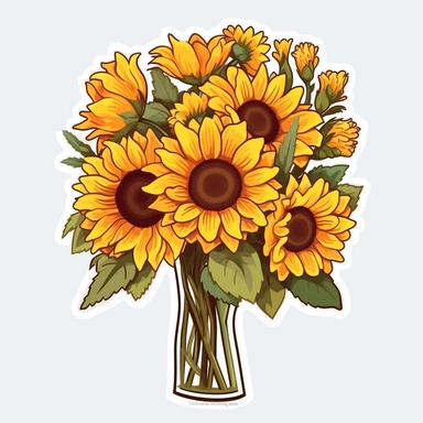 sunflower bouquet clipart sticker cartoon white border die cut flat design
